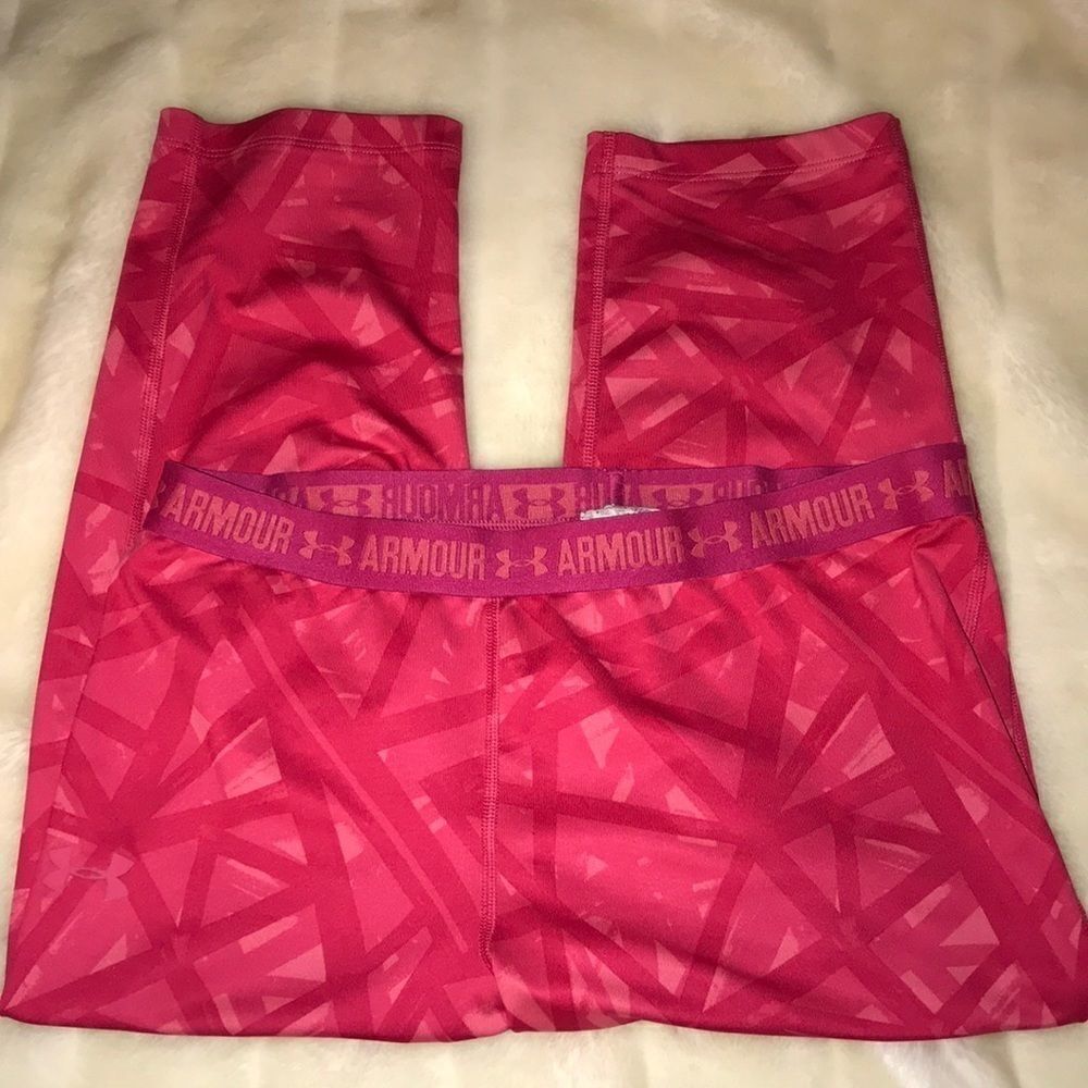 Under Armour Girls HeatGear Pink Geometric Athletic Leggings Youth XL‎